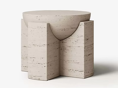 Minimalist Modern Textured Stone Side Table With Geometric Column Support Base 3d model