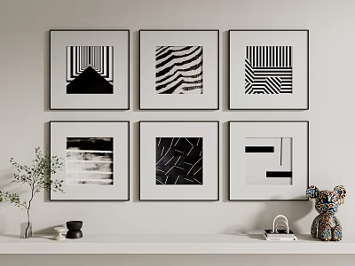 Black And White Abstract Paintings With Geometric Patterns As Wall Decor 3d model