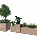 Modern Tree Planter Design With Green Tree Various Plants And Perforated Geometric Details