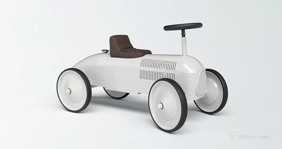 White Electric Toy Car With Brown Seat And Big Wheels 3d model 