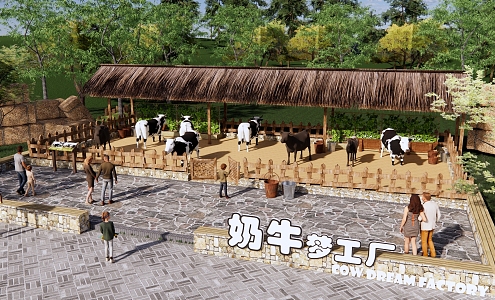 Modern Farm Village Ecological Ranch Park Dairy Farm Thatch Breeding Corridor Shelf Cattle Shed Farm Paradise 3d model