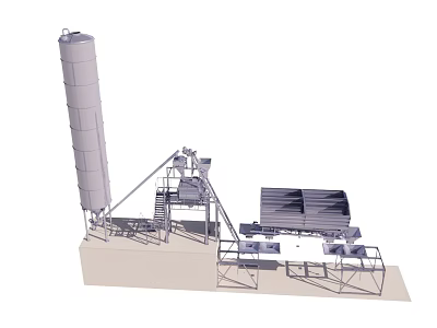 Industrial Concrete Mixing Plant Equipment With Silos Conveyor Belts And Mixing Units 3d model