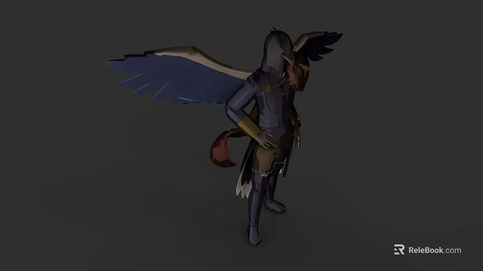 Detailed Fantasy Flying Creature With Dark Feathered Wings And Armor 3d model 