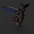 Detailed Fantasy Flying Creature With Dark Feathered Wings And Armor