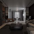 Modern Living Dining Room Interior With Wooden Slat Wall Piano Sofa And Coffee Table