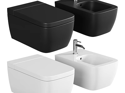 Modern Black and White Toilet Models with Sleek Wall Hung Design Features 3d model