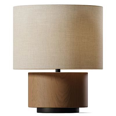 Modern Table Lamp With Beige Linen Shade And Brown Wooden Base Design 3d model
