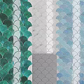 Colorful Scallop Pattern Floor Tiles With Green White And Blue Decor Designs
