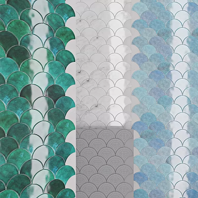 Colorful Scallop Pattern Floor Tiles With Green White And Blue Decor Designs 3d model