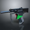 Modern Pistol Weapon With Black Body Green Red Grip And Silver Barrel Design
