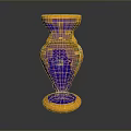 Sculpture Carving Yellow And Blue Vase With Colorful Decorative Floral Patterns