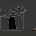 Silver Pistol on Transparent Display Stand with Magazine and Bullets