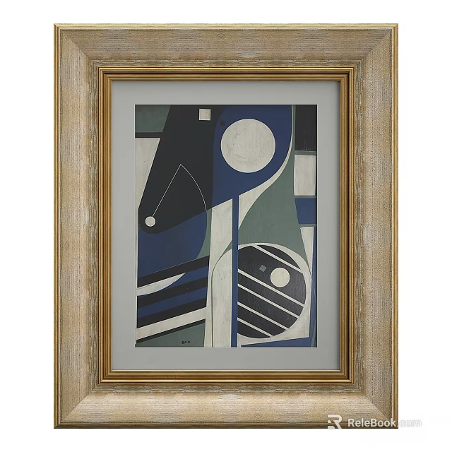 Golden Frame With Abstract Artwork Blue Black White Green Geometric Shapes Home Decor 3d model 