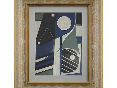 Golden Frame With Abstract Artwork Blue Black White Green Geometric Shapes Home Decor 3d model