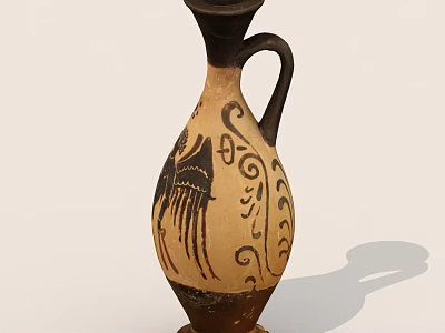 Ancient Style Ceramic Vase With Black Bird Motifs And Curved Decorative Patterns 3d model