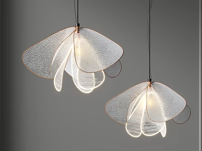 Modern Decorative Petal Shaped Textured Transparent Chandeliers Illuminated on Grey Background 3d model