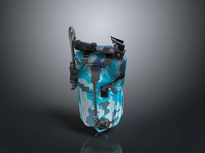 Blue Camouflage Backpack Style Weapon with Black Accessories Straps and Modern Design 3d model