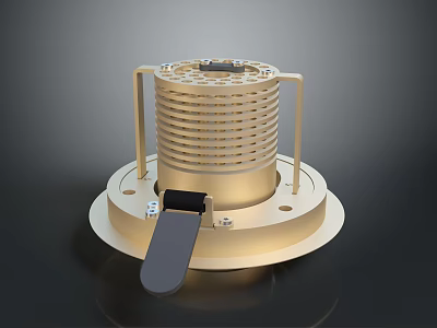 Futuristic Golden Sci Fi Mechanical Device With Cylindrical Vented Body And Base Panel 3d model