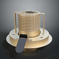 Futuristic Golden Sci Fi Mechanical Device With Cylindrical Vented Body And Base Panel