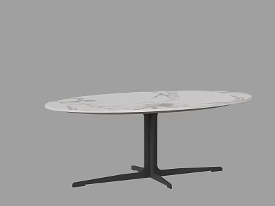 Oval Coffee Table With Marble Textured Top And Black Cross Leg Design 3d model