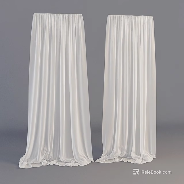 White Soft Flowing Curtains With Long Drapes Against Gray Background 3d model