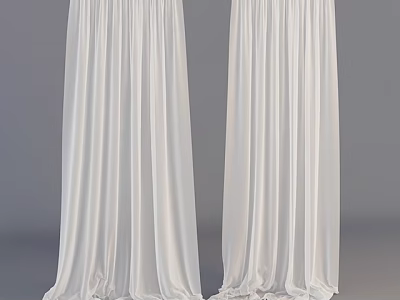 White Soft Flowing Curtains With Long Drapes Against Gray Background 3d model