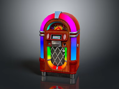 Vintage Wooden Jukebox With Colorful Lighted Panels And Coin Slot 3d model