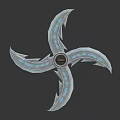Ornate Shuriken Weapon With Metallic Three Blades Blue Gemstone Accents And Central Black Circle