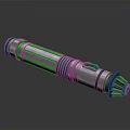 Metallic Silver Cylindrical Weapon With Detailed Grip Functional Buttons And Sleek Finish