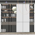 Modern Sleek Bookcase In White Gray Tones With Open Shelves Books And Potted Plant