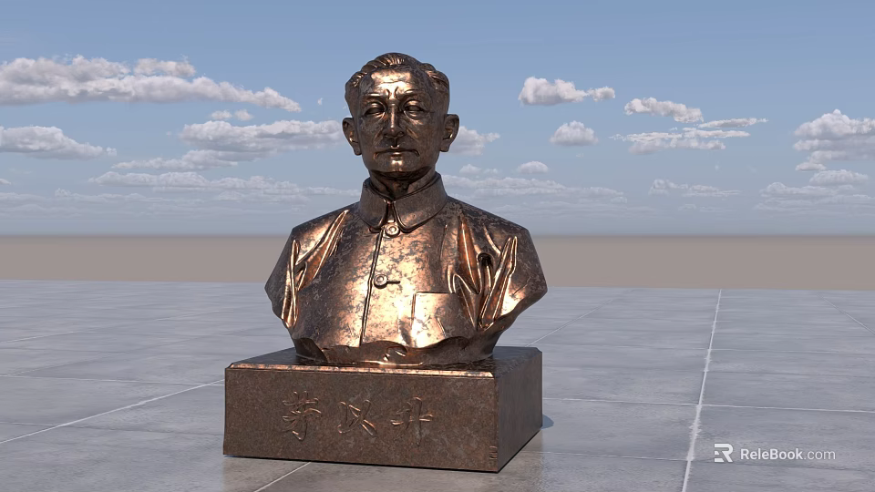 Outdoor Bronze Human Bust Landscape Sculpture with Engraved Base 3d model