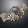 Detailed Rocky Terrain Model Featuring Suspended Bridge and Vehicle Elements