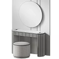 Modern Dressing Table Design With Round Mirror Marble Countertop And Stool
