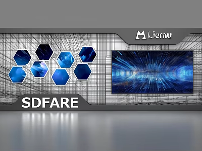 Modern Display Shelves With Hexagonal Blue Elements And Large Screen For Liemu SDFARE 3d model