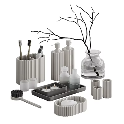 Minimalist Bathroom Decorative Ornament Set with Storage Jars Vase Twig Tray Candles and Toothbrush Holder 3d model