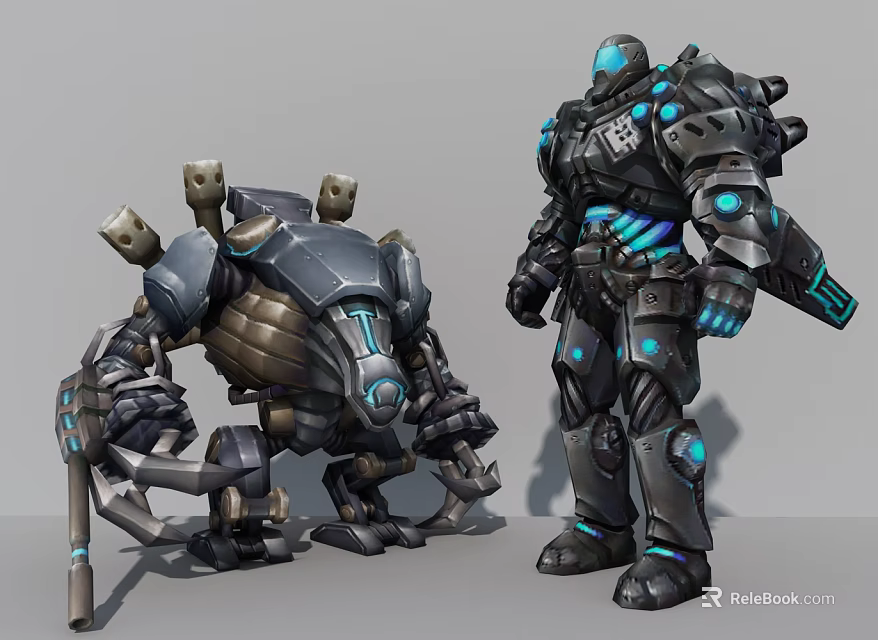 Smart Machines Featuring Robotic Design Glowing Blue Accents And Armored Structures 3d model 
