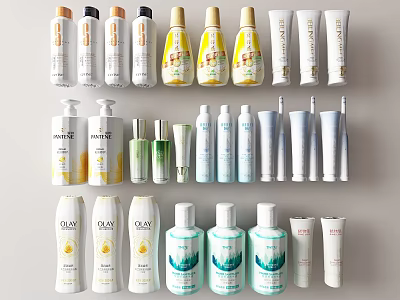 Assorted Bathroom Accessories With Shampoo Bottles Toothpaste Tubes And Skincare Products 3d model