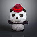 Cute Panda Plush Toy Wearing Red Hat Standing On Dark Background