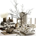 Elegant Modern Decorative Ornament Set With Vase Books Candles Diffuser Bottles And Decorative Branches