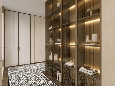 Luxury Modern Glass Display Cabinet With Built In LED Lighting For Stylish Home Interior Decoration 3d model