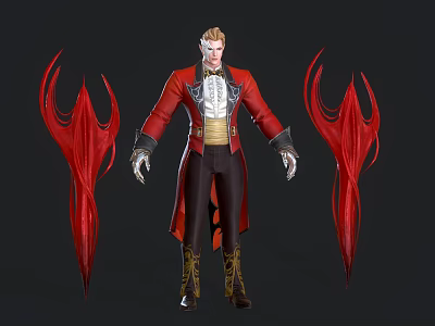 Game Movie Character Wearing Red Coat With Golden Details Black Pants And Red Winged Decorations 3d model