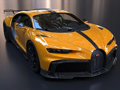 Yellow Bugatti Supercar With Black Stripes And Carbon Fiber Sporty Exterior Design 3d model