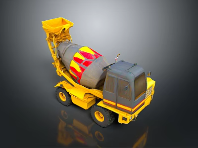 Bright Yellow Concrete Mixer Truck Featuring Red And Yellow Stripes On Body 3d model