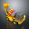Bright Yellow Concrete Mixer Truck Featuring Red And Yellow Stripes On Body