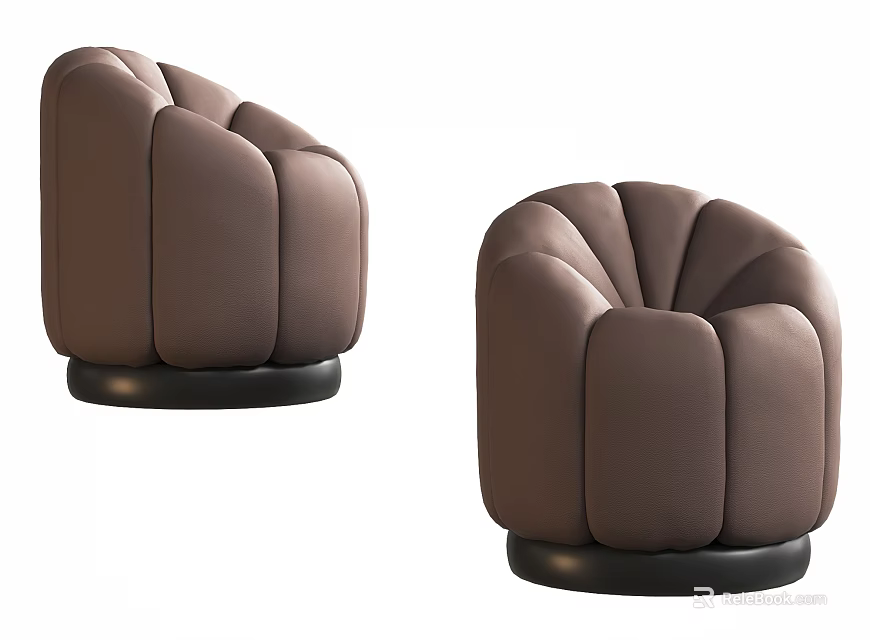 Modern Brown Single Sofa With Pleated Design And Black Round Base 3d model