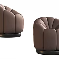 Modern Brown Single Sofa With Pleated Design And Black Round Base 3d model