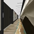 Modern Elevator Hallway With Decorative Wall And Beach Inspired Floor Design 3d model