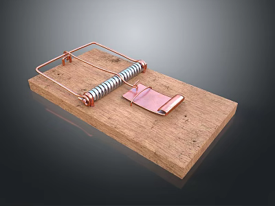 Effective Household Mousetrap With Wooden Base Metal Spring And Trigger Mechanism 3d model