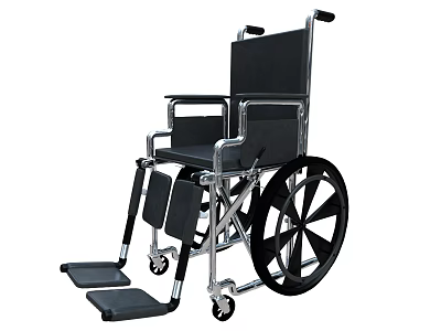 Durable Manual Wheelchair Medical Device With Black Seat Footrests And Silver Frame And Black Wheels 3d model