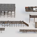 Wooden Plank Walkway Structures With Various Designs And Steps For Outdoor Use 3d model